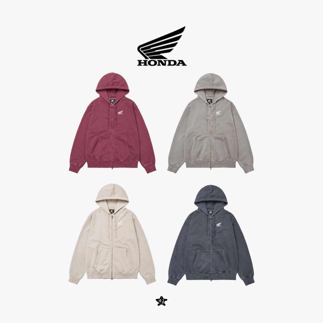 HONDA Pigment Scratch Logo Hoodie Zip-Up 復古水洗刮痕寬鬆連帽外套
