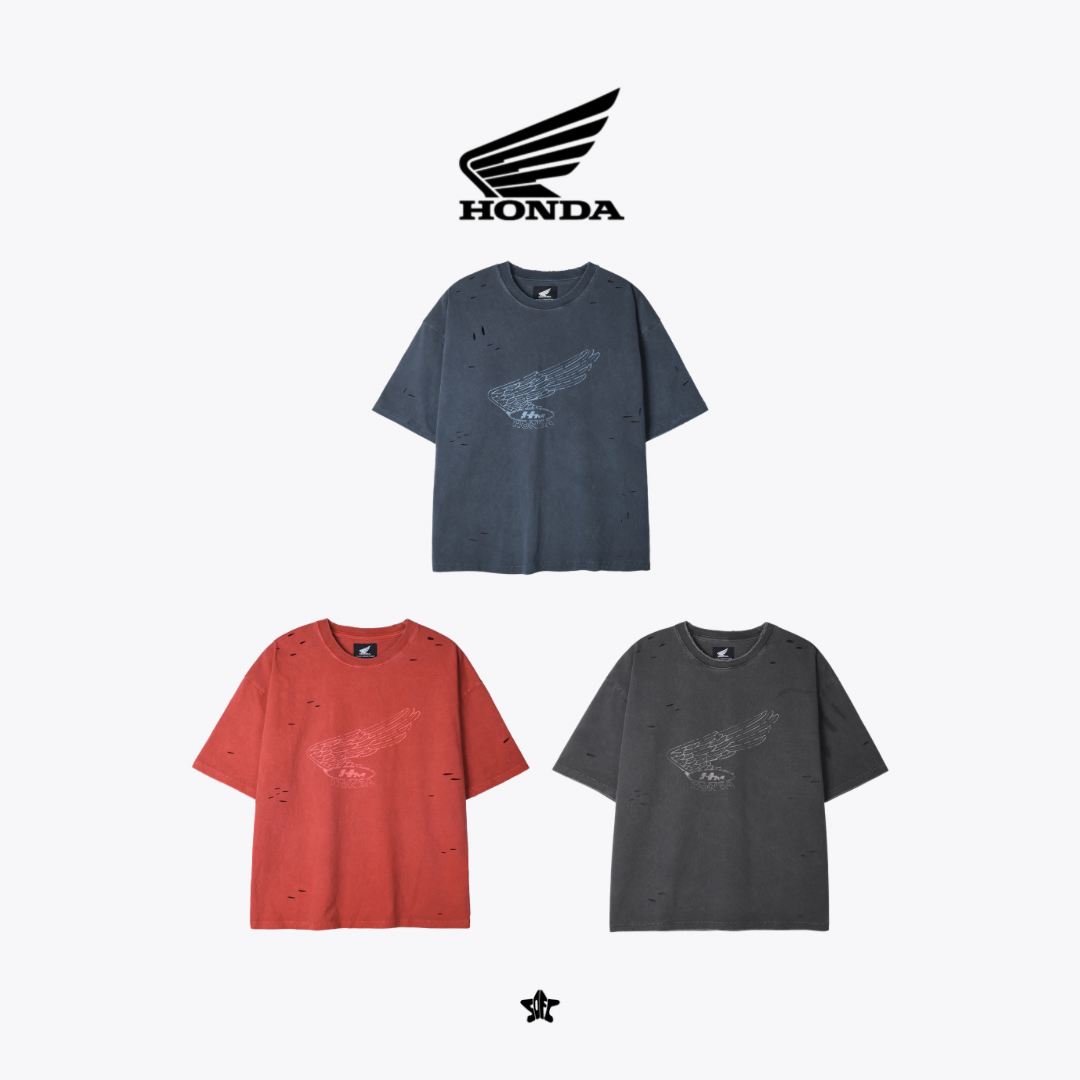 HONDA Pigment Damage Single Logo Half T-Shirts顏料水洗破損單Logo短袖上衣