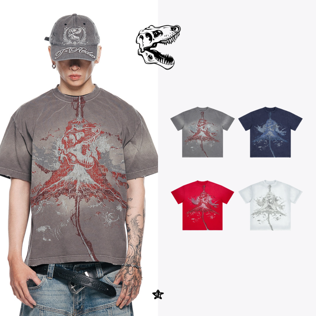 T.REDX VolcanoEDX Washed Tee火山骷髏水洗印花上衣