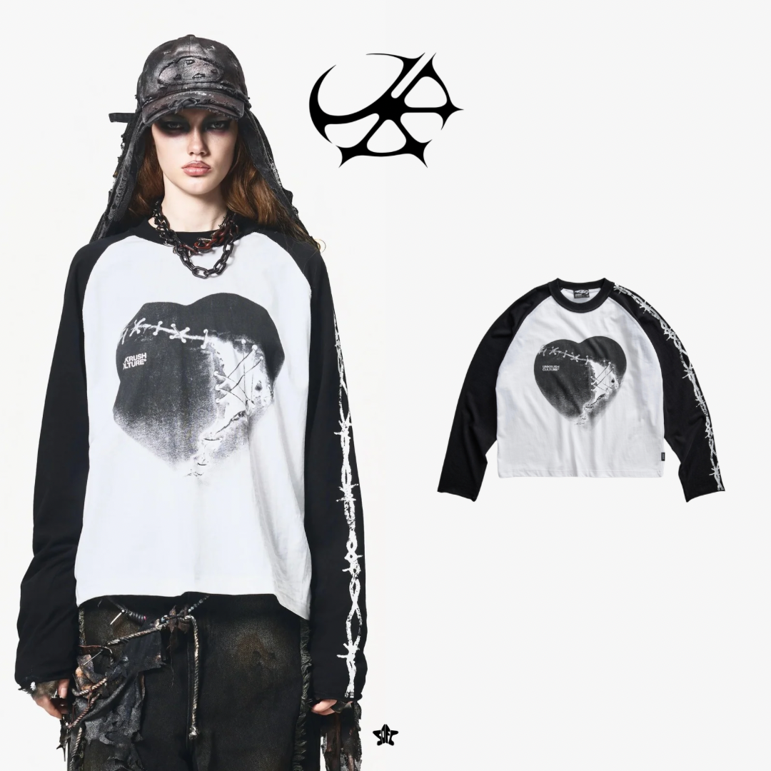 UNKRUSH BROKE LONG SLEEVES 破碎黑白拼接寬鬆長袖上衣