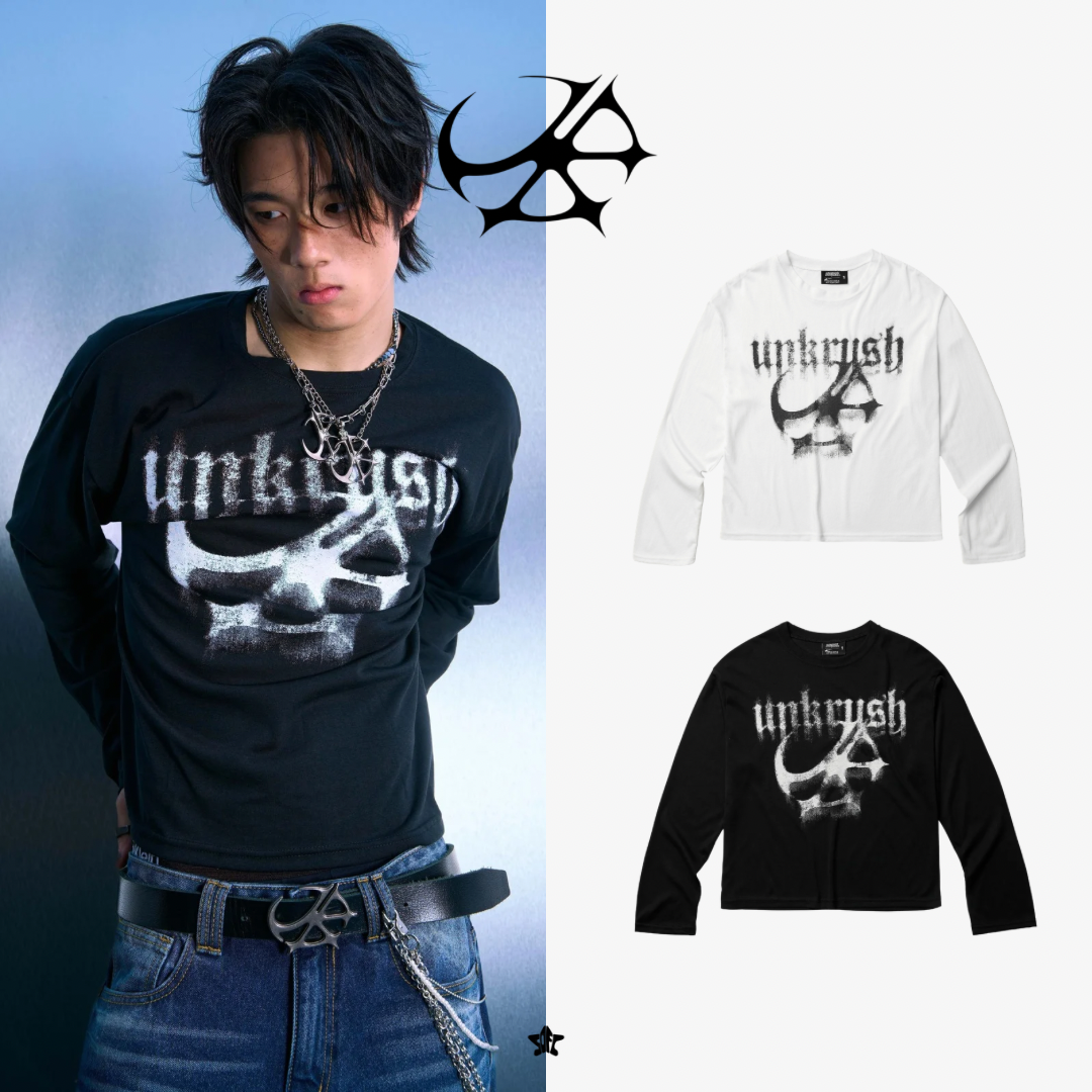 UNKRUSH FADED LONG SLEEVES噴漆骷髏長袖上衣