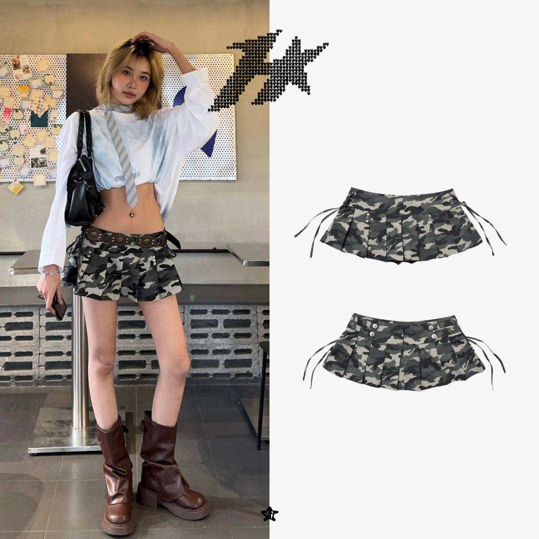 HADES KHAKI CAMO MINI SKIRT卡其迷彩短裙