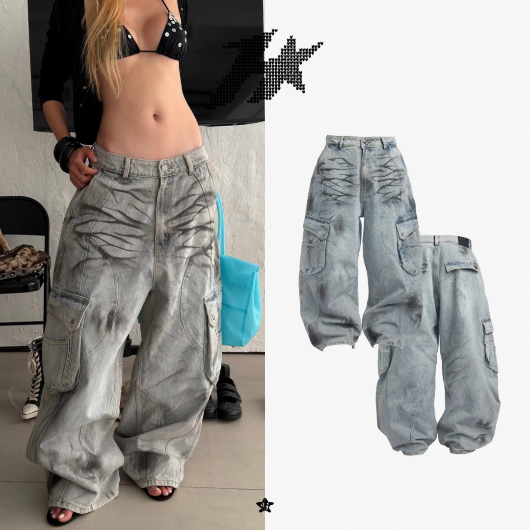 HADES OFF GRAY WASH CARGO JEANS灰白噴染工裝牛仔褲