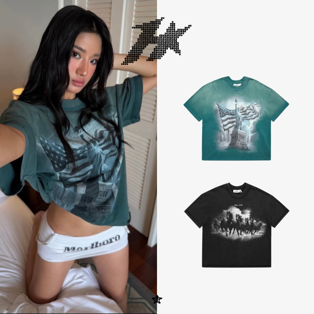 HADES MATRIX WASH LIBERTY FADE BLACK STALLION TEE矩陣自由女神黑駿馬水洗上衣