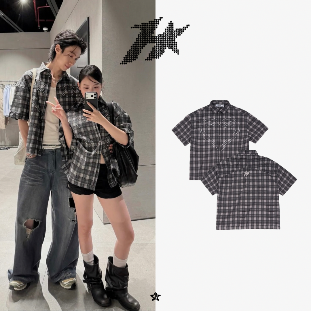 HADES HEARTLOCK CARO SHIRT愛心鉚釘格紋短袖襯衫
