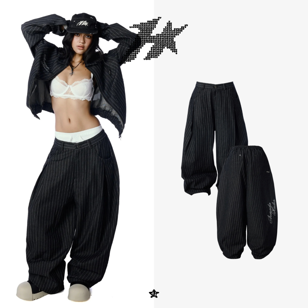 HADES LINE DRIVER PANTS直線條紋寬管褲