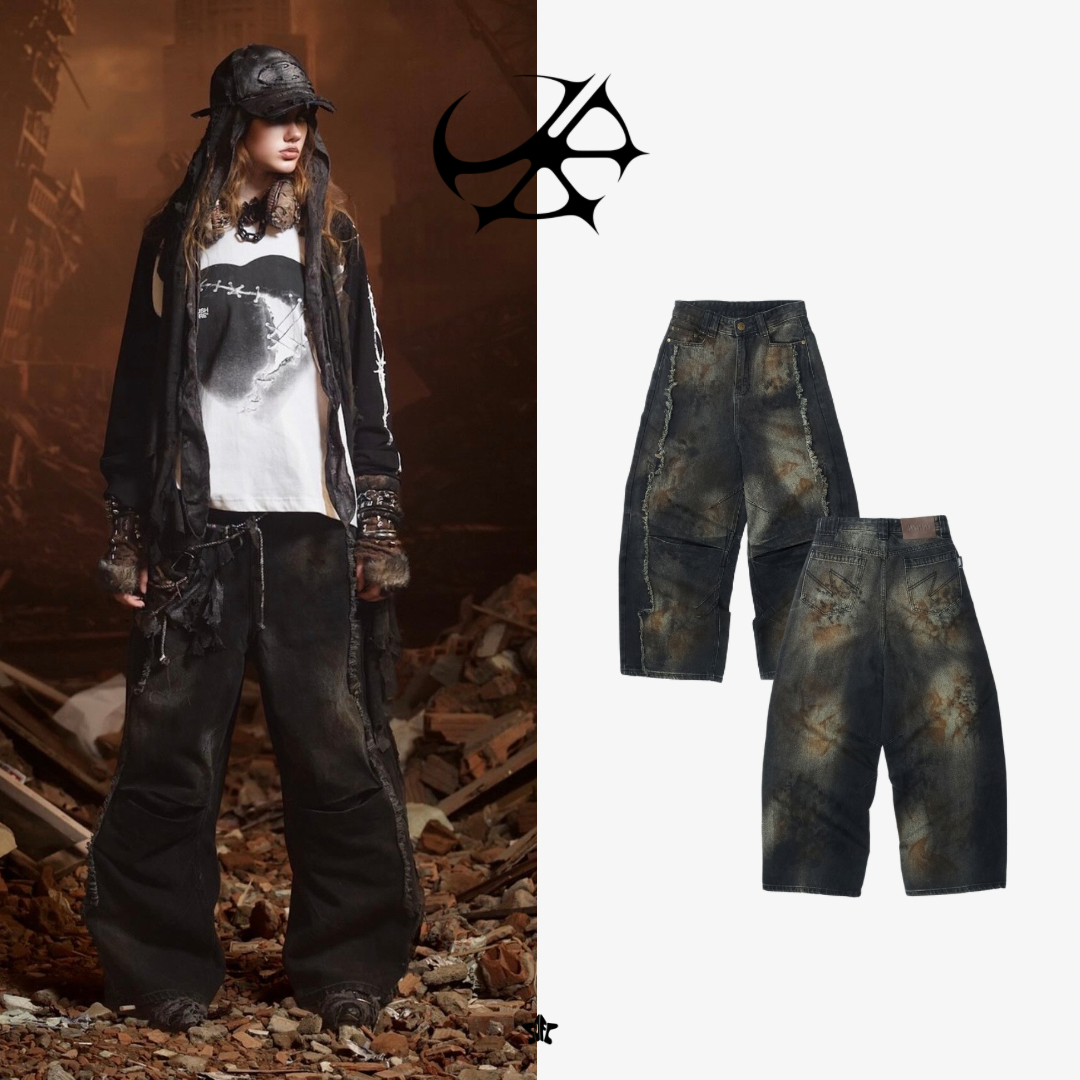 UNKRUSH CRASH  BAGGY JEANS碰撞做舊寬鬆牛仔褲