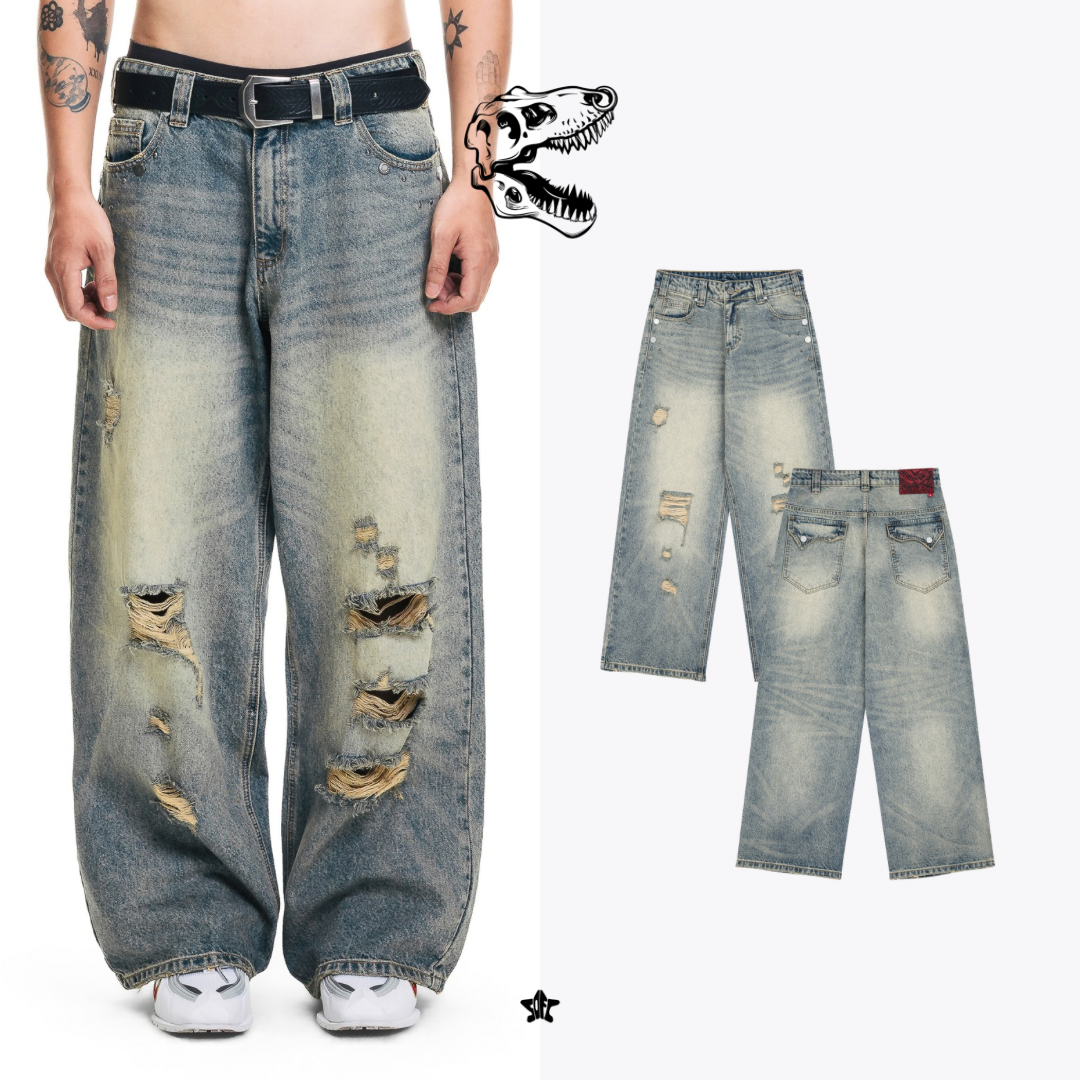 T.redx RIVEDX RIBBED JEANS抓破刷舊牛仔褲