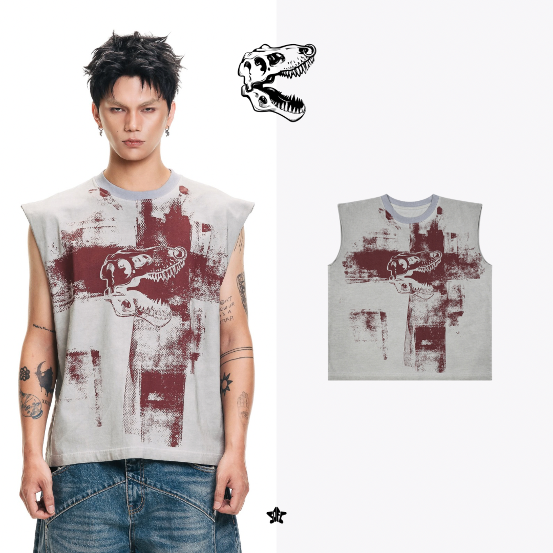 T.redx LIMEDX MA TANK TOP噴染恐龍圖騰背心