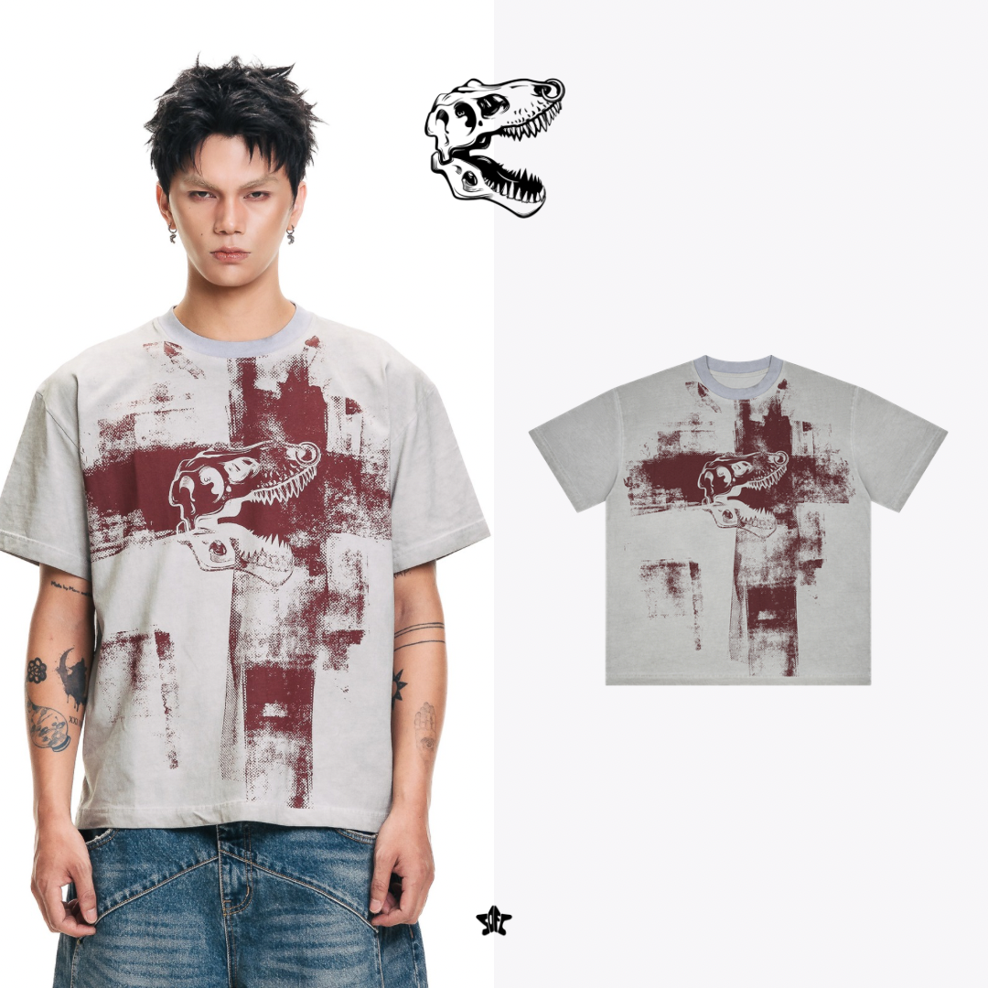 T.redx LIMEDX BOXY TEE噴染恐龍圖騰短袖上衣