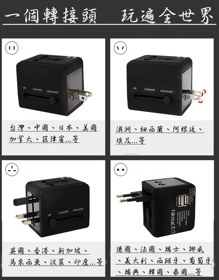 《箱旅世界》萬用轉接頭 2.1A雙孔USB 轉接頭 國外旅遊轉接頭