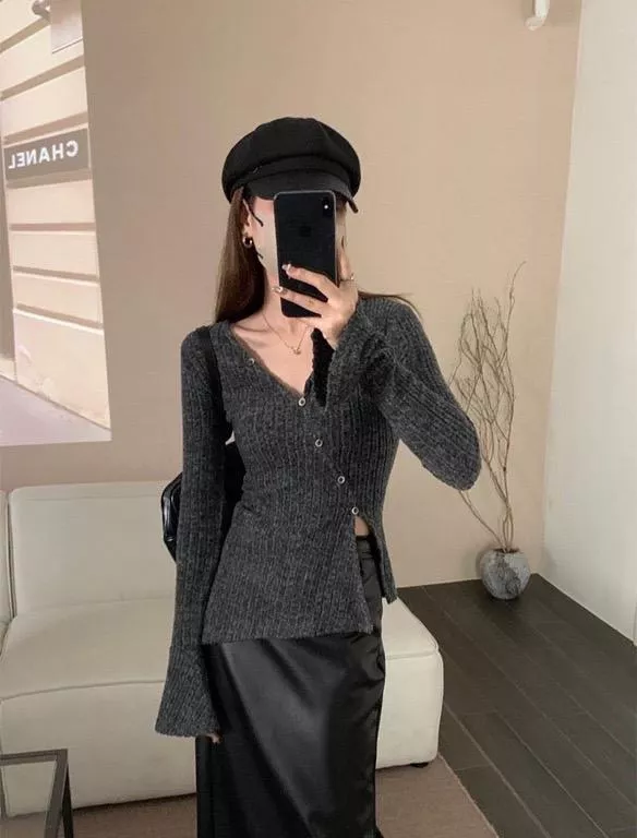 E2設計感斜釦針織