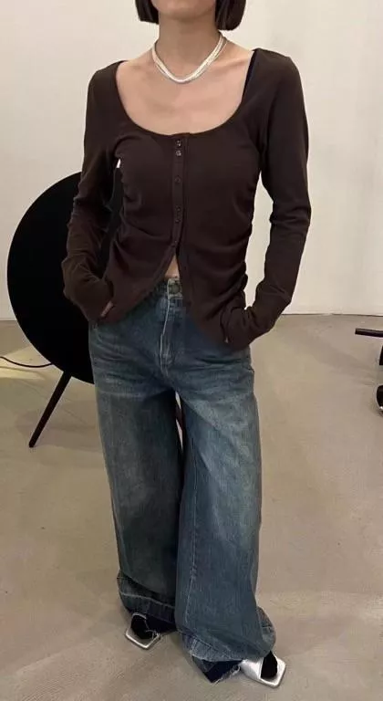 E11時髦方領抓皺上衣