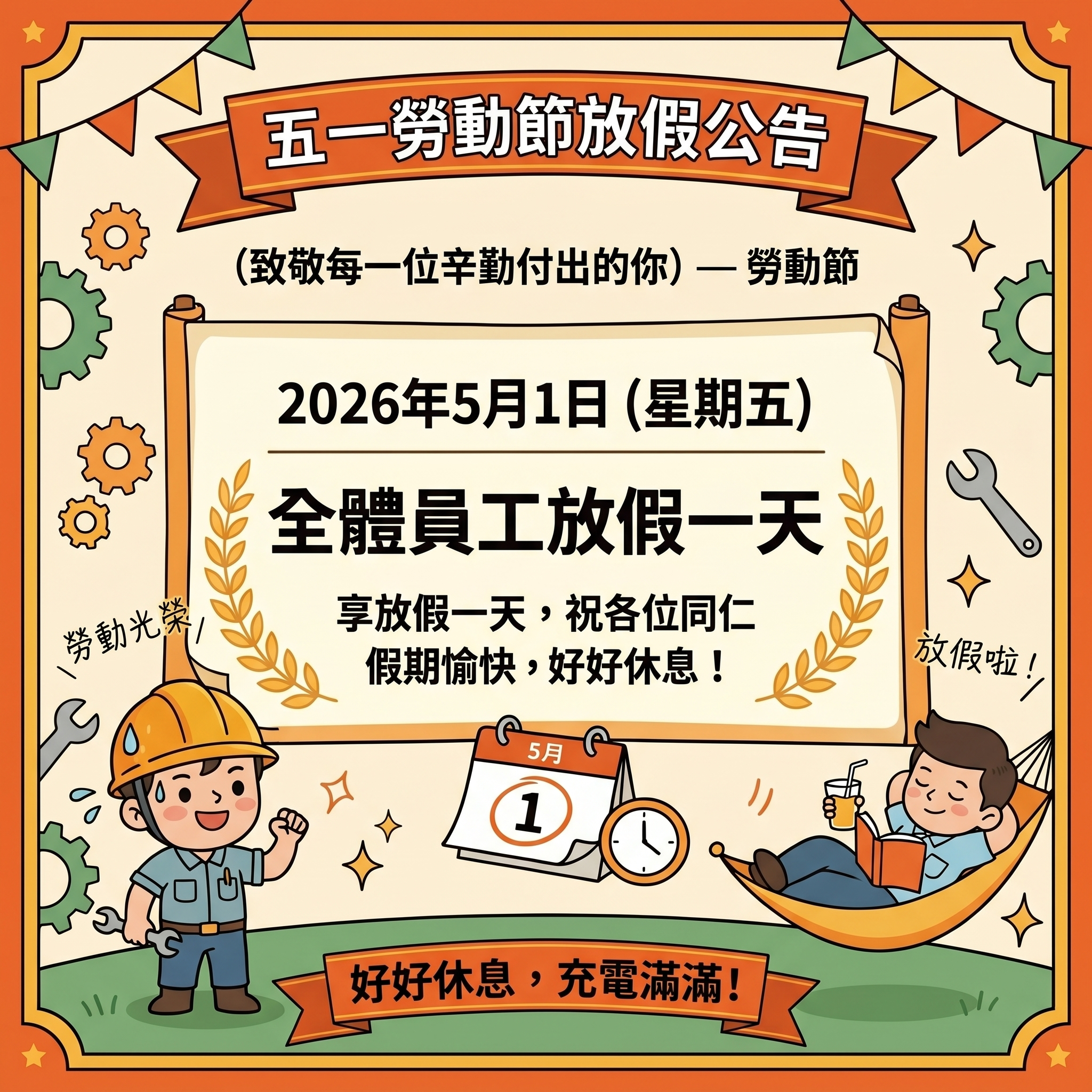 RonghiRi 朗奇林｜五一勞動節休假公告