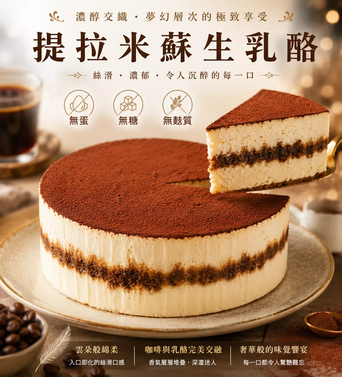 生乳酪系列-無蛋無麵粉提拉米蘇生乳酪/檸檬生乳酪(6吋)
