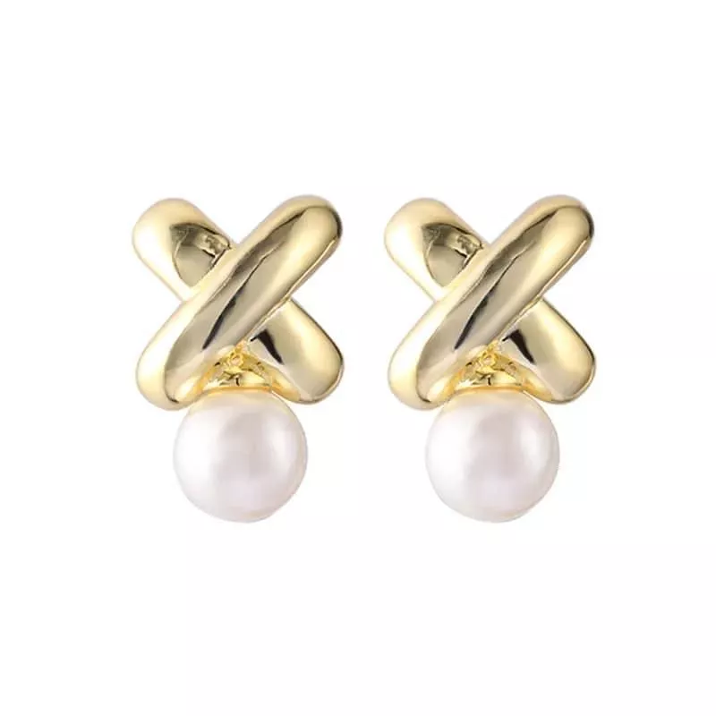 交叉珍珠耳釘簡約百搭耳飾