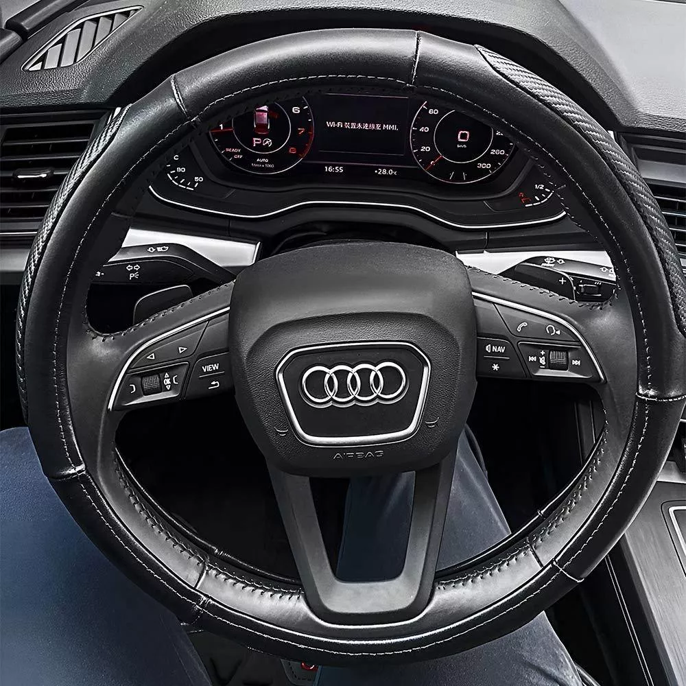 625 M 黑碳纖卡夢特選牛皮＋PU方向套 方向盤套 方向盤皮套 方向盤保護套 汽車方向盤套 方向盤