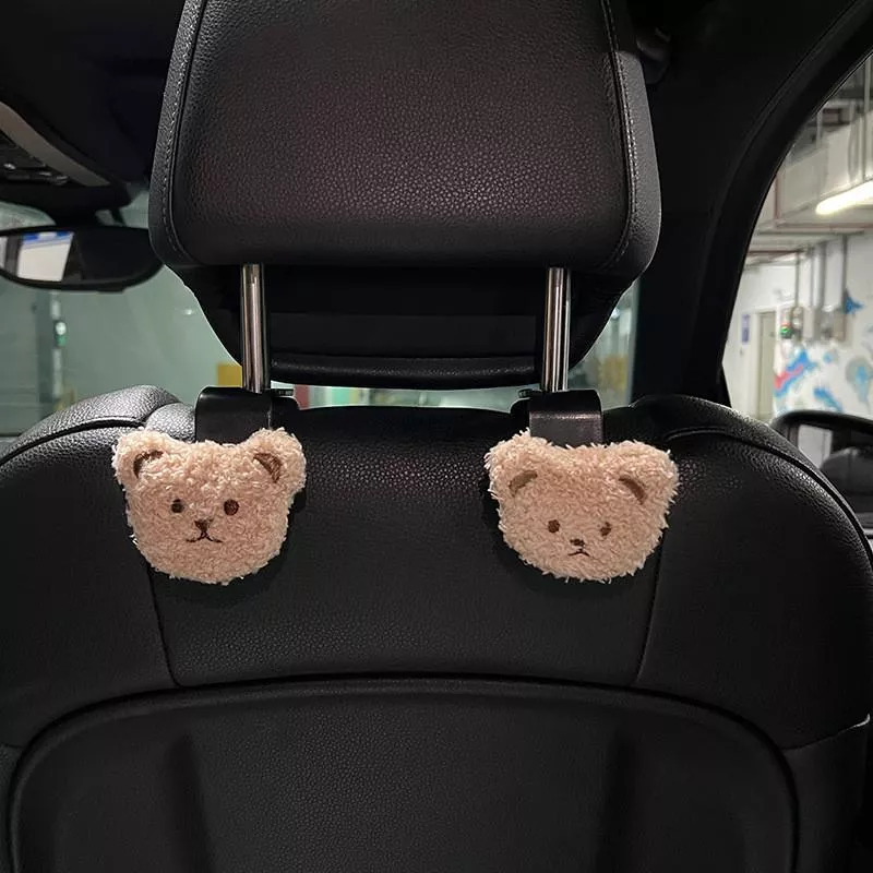 立體造型車用椅背掛勾 卡其熊蝴蝶結