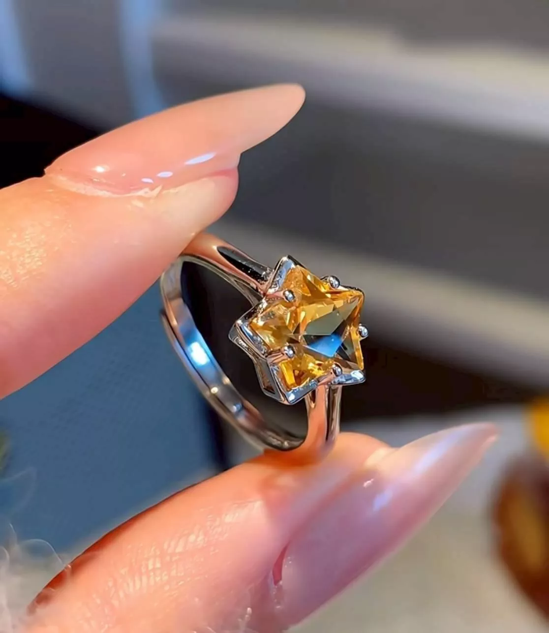 預購30天到貨   天然黃水晶純銀開口戒  