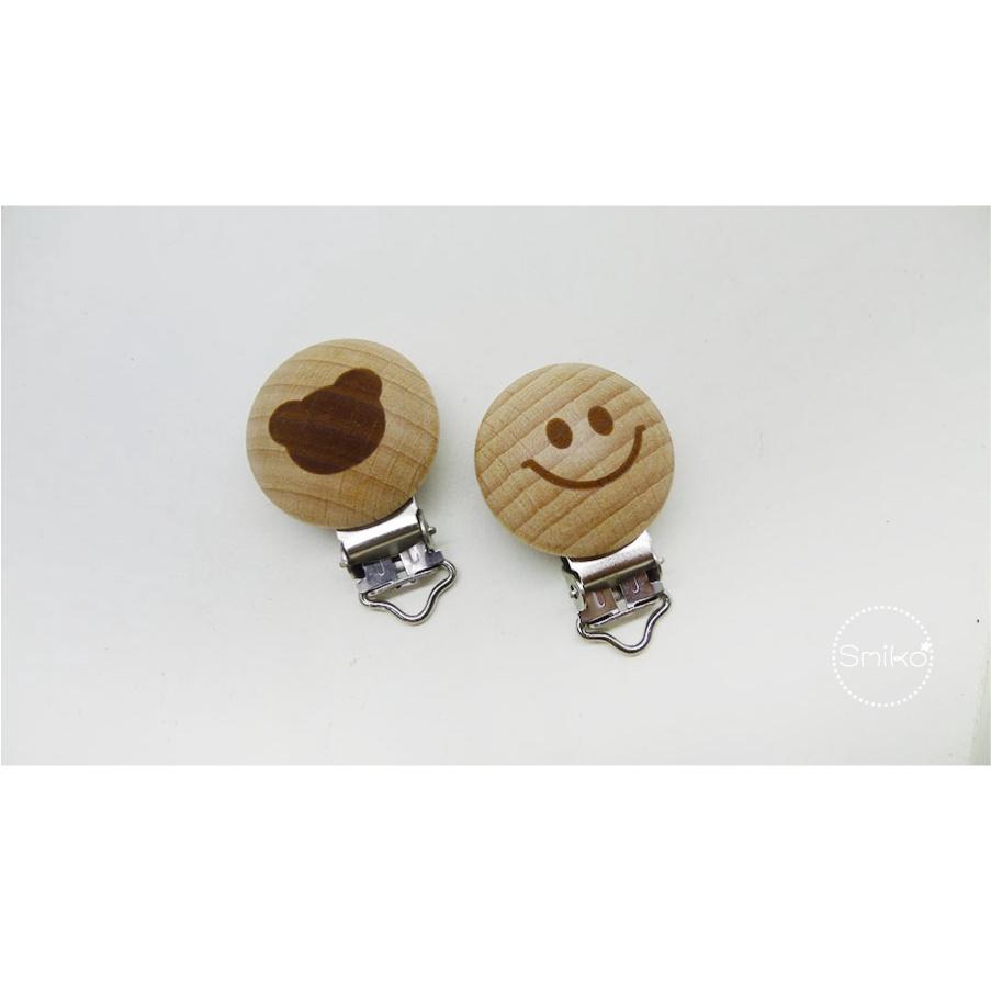 Smiko腸腸妞【5K1U81】12mm&amp;圓繩適用圖案款櫸木製實木奶嘴夾 奶嘴夾/萬用夾/鴨嘴夾/防掉落帶夾
