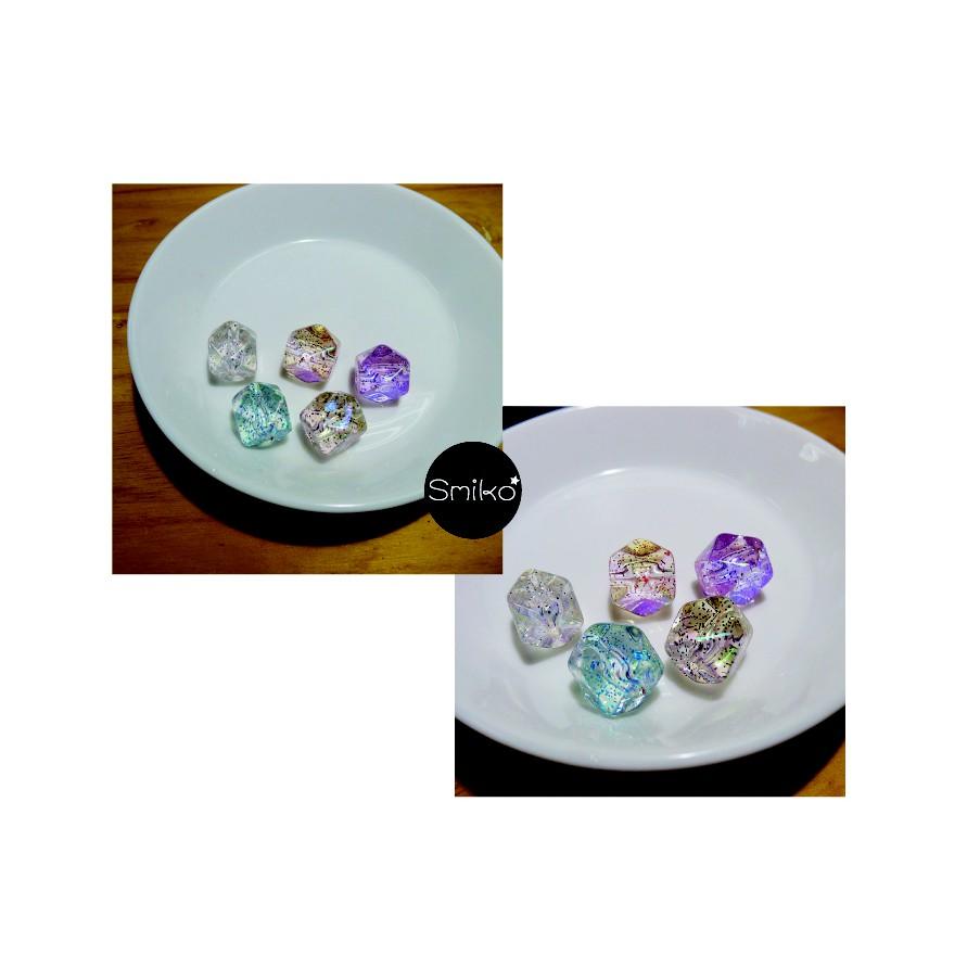 Smiko腸腸妞【5K9317】14mm晶透菱角好品質金蔥穿孔珠 串珠/穿珠 髮飾/髮圈/手作/DIY/兒童