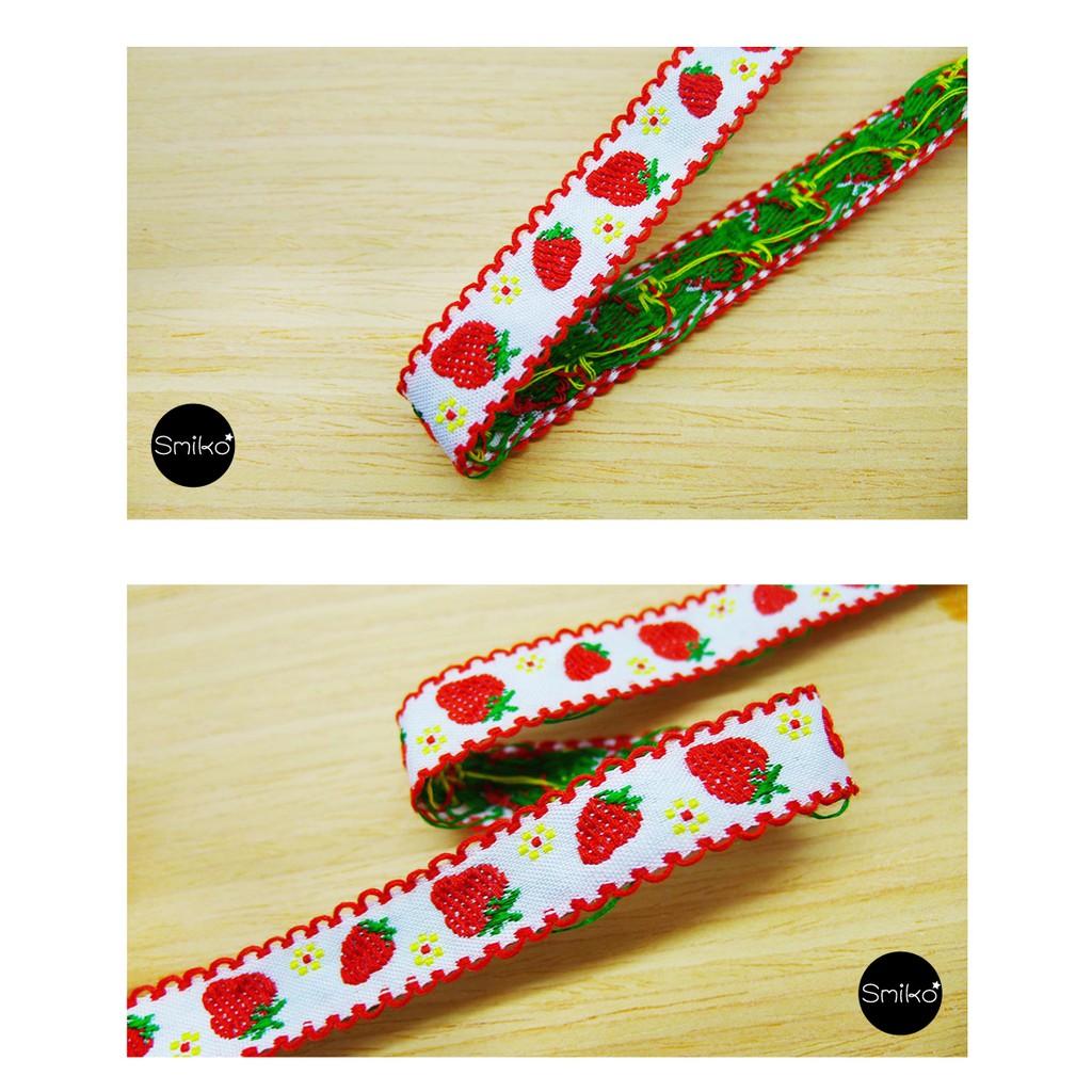 Smiko腸腸妞【5R9421】15mm草莓兒單面刺繡波浪織帶 花邊/桌巾/門簾/手作/DIY