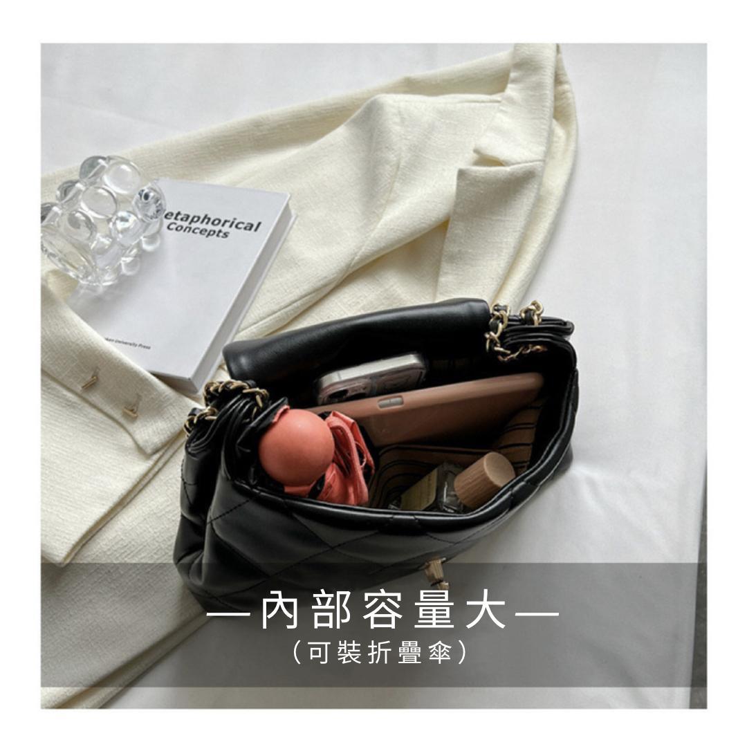 法式菱格鍊條新月包