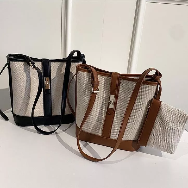 早鳥9折 法式金釦帆布大水桶