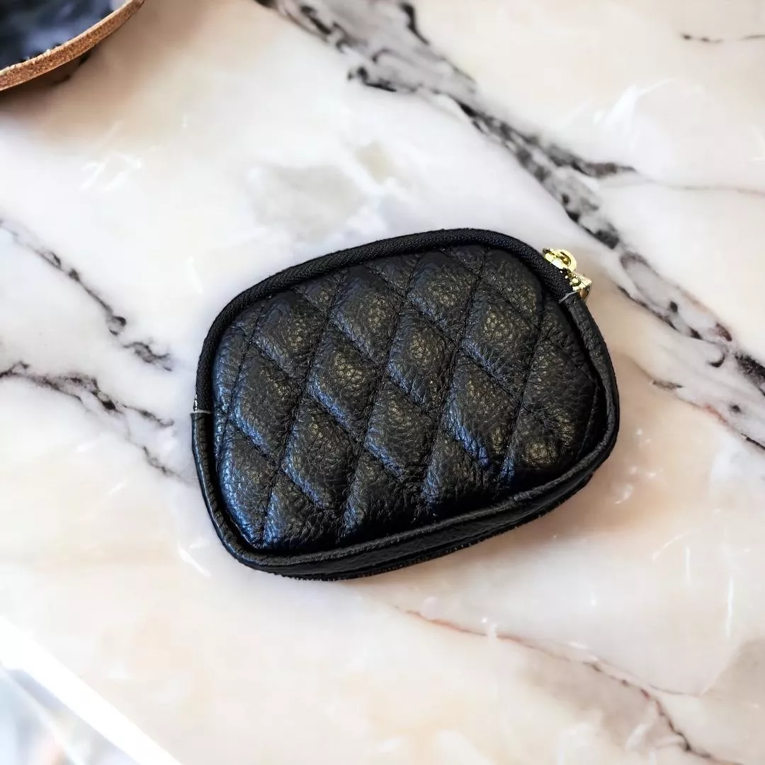 早鳥9折 真牛皮雙層菱格零錢包