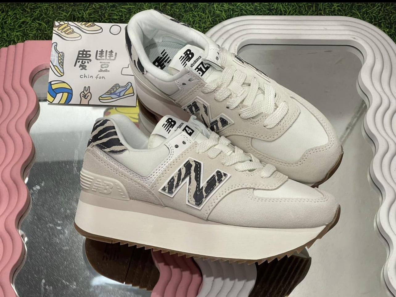 慶豐體育👟new balance 574+ IU代言款 增高 米白 豹紋 厚底 WL574ZDD
