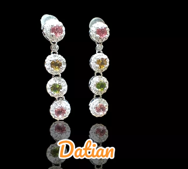 彩虹碧璽雨珠耳墜