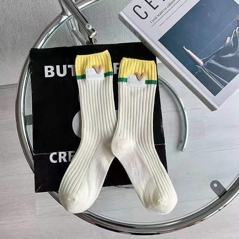 多巴胺色系雙拼色中筒襪