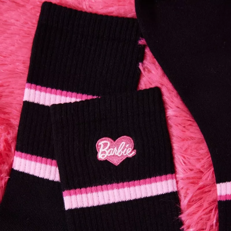 芭比女孩愛心字母條紋可愛中筒襪