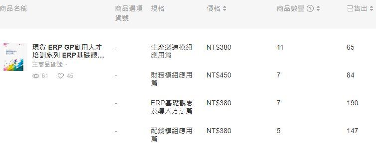 現貨 ERP GP應用人才培訓系列 ERP基礎觀念及導入方法篇、配銷模組應用篇、生產製造模組應用篇、財務模組應用篇