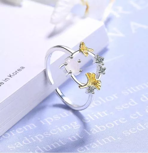 戒指- 初秋黃花 銀杏花環開口戒