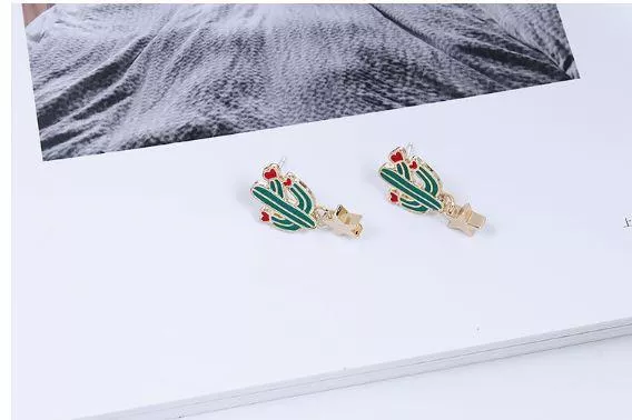 植物系可愛仙人掌三角耳夾｜無耳洞可戴・氣質日常耳環