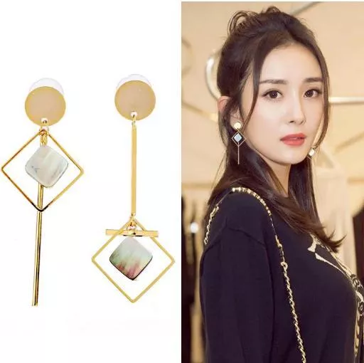 黑貝幾何方塊不對稱三角耳夾｜無耳洞可戴・氣質日常耳環