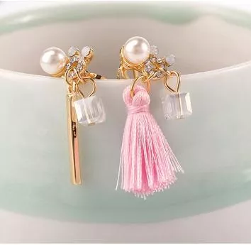 氣質水晶方糖不對稱耳環｜耳針耳夾可任選・氣質日常耳環