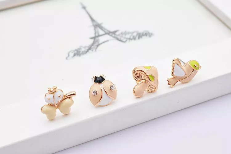 療癒系蘑菇VS瓢蟲三角耳夾｜無耳洞可戴・氣質日常耳環