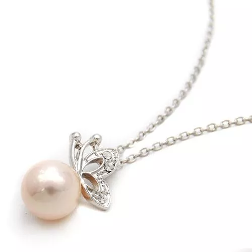 項鍊-蝶舞翩翩粉色浪漫蝴蝶貝珠氣質項鍊鎖骨鍊