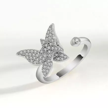 戒指-星戀之語 閃亮鋯石星星旋轉開口戒