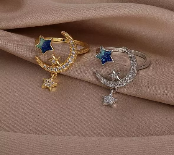 戒指-星河燦爛藍色星辰閃鑽開口戒指2色可選