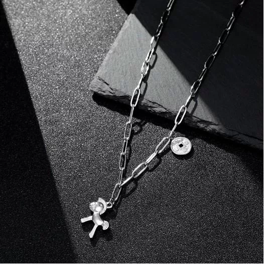 【超值項鍊】馬上有錢可愛小馬錢幣鈦鋼長項鍊