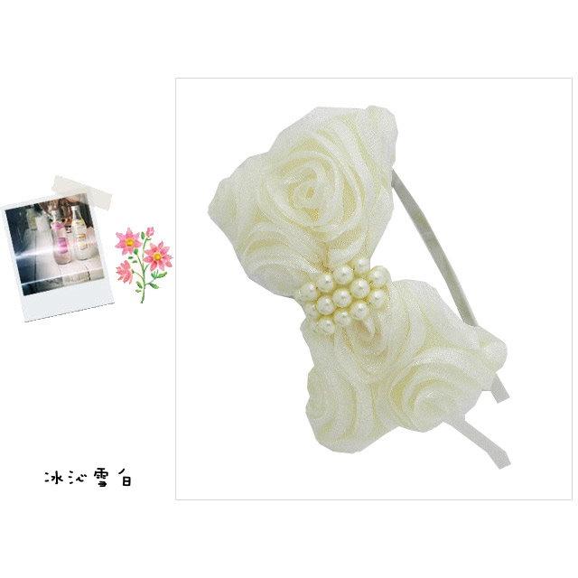 【Alisa 韓國飾品】現貨🍀1022928玫瑰花珍珠白色大蝴蝶造型髮箍