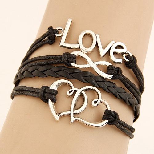 【Alisa 韓國飾品】現貨🍀015090155心心相印黑色多層次編織手環