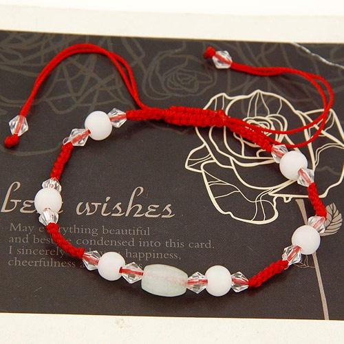 【Alisa 韓國飾品】現貨🍀014030842 轉運系列祈願玉珠手編紅繩手鍊(玉珠顏色隨機不一定和圖片一樣)