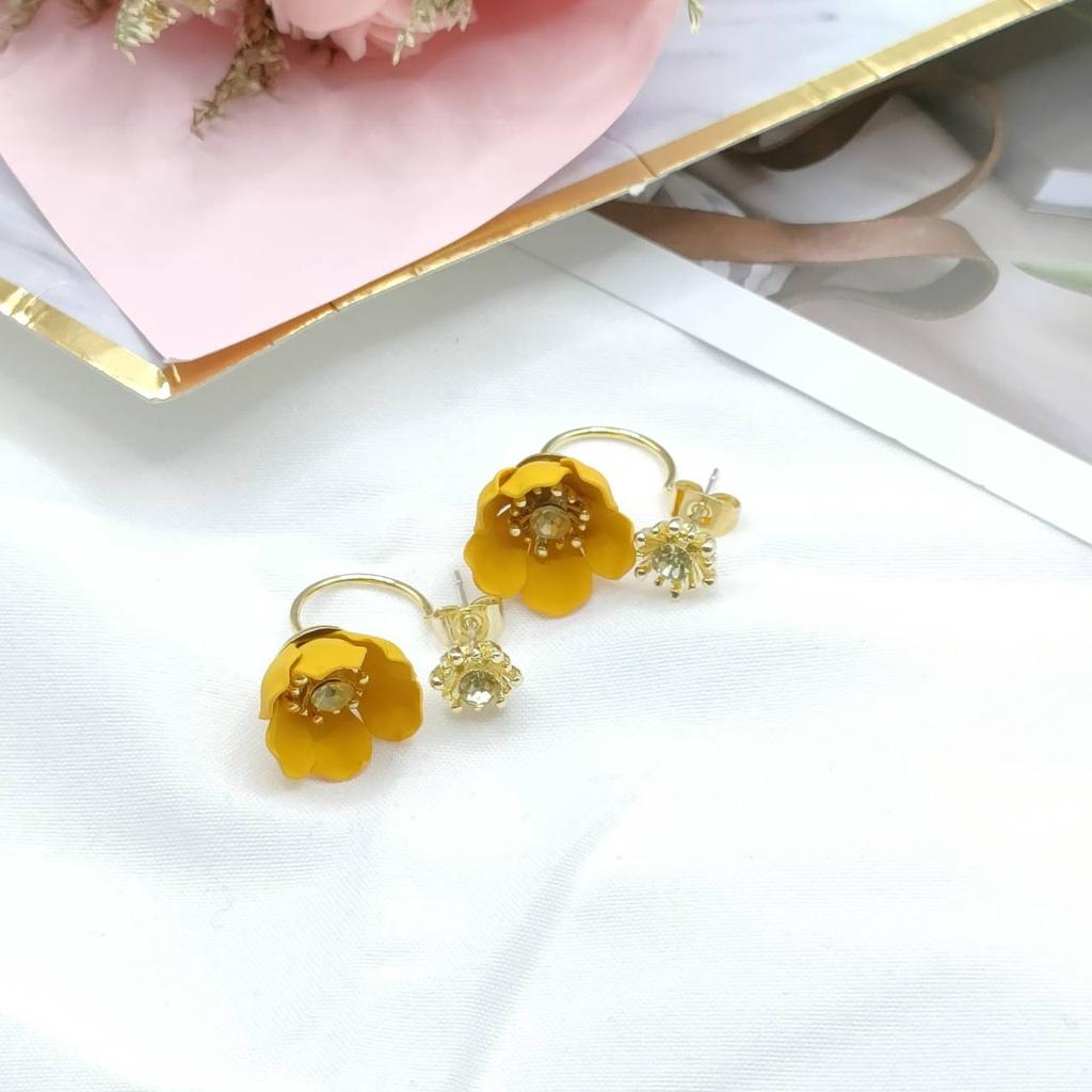 【Alisa 韓國飾品】現貨滿200元不含運出貨🍀後扣式花朵水鑽925銀針耳釘 耳環批發 飾品批發