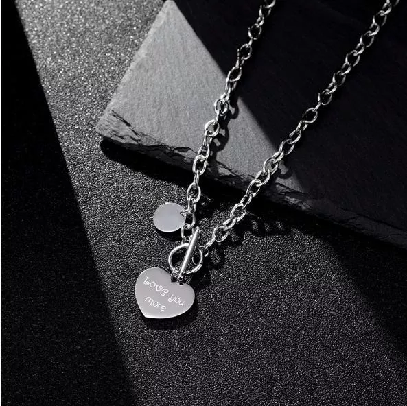 【超值項鍊】愛心甜甜圈 愛片T扣鈦鋼項鍊