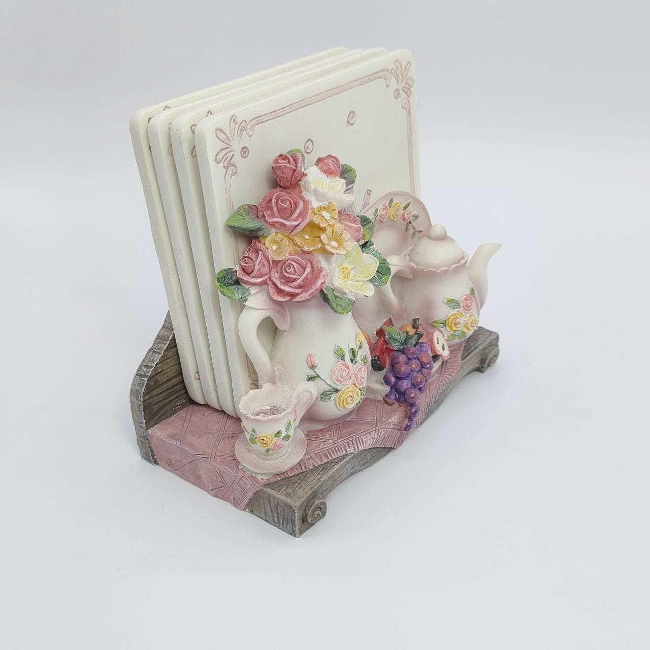 居家生活-歐風花瓶薔薇花杯墊組(一組4個)