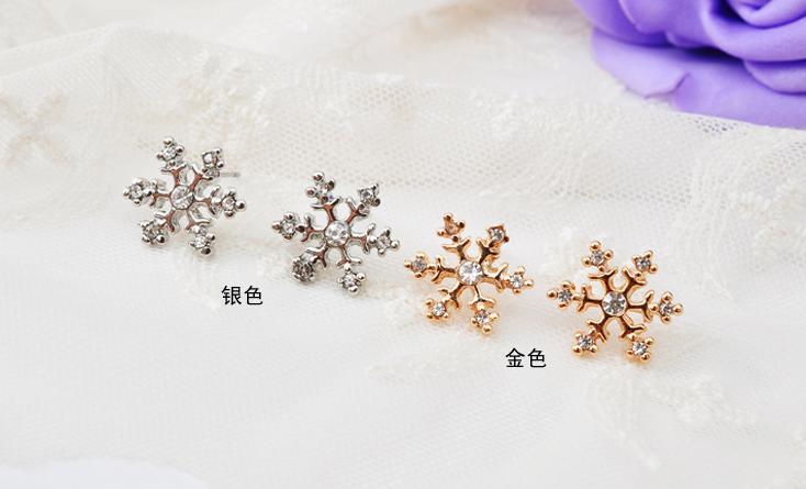 耳環-冬季飄雪 浪漫雪花三角耳夾